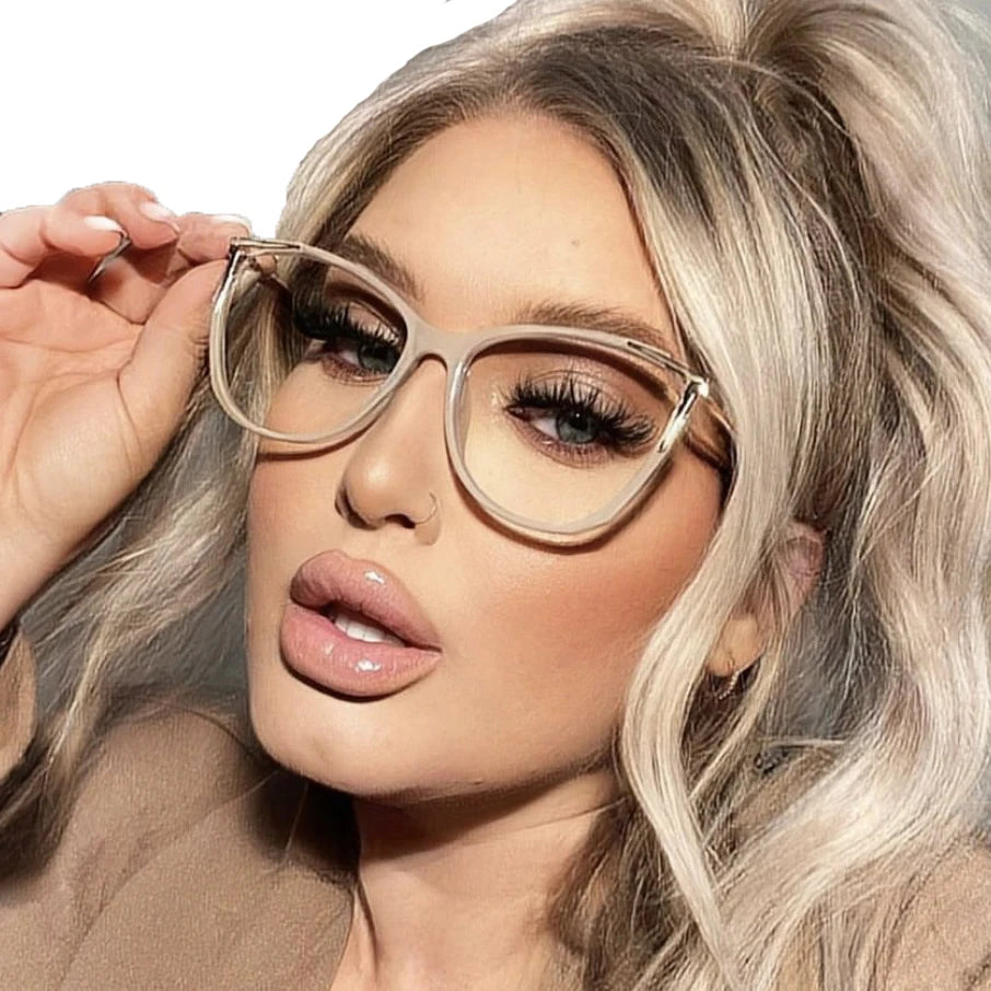 KDD8029 Women Oversized Computer Spectacles Gold Metal Frame Glasses Cat Eye Optical Blue Light Blocking Eyeglasses for Ladies