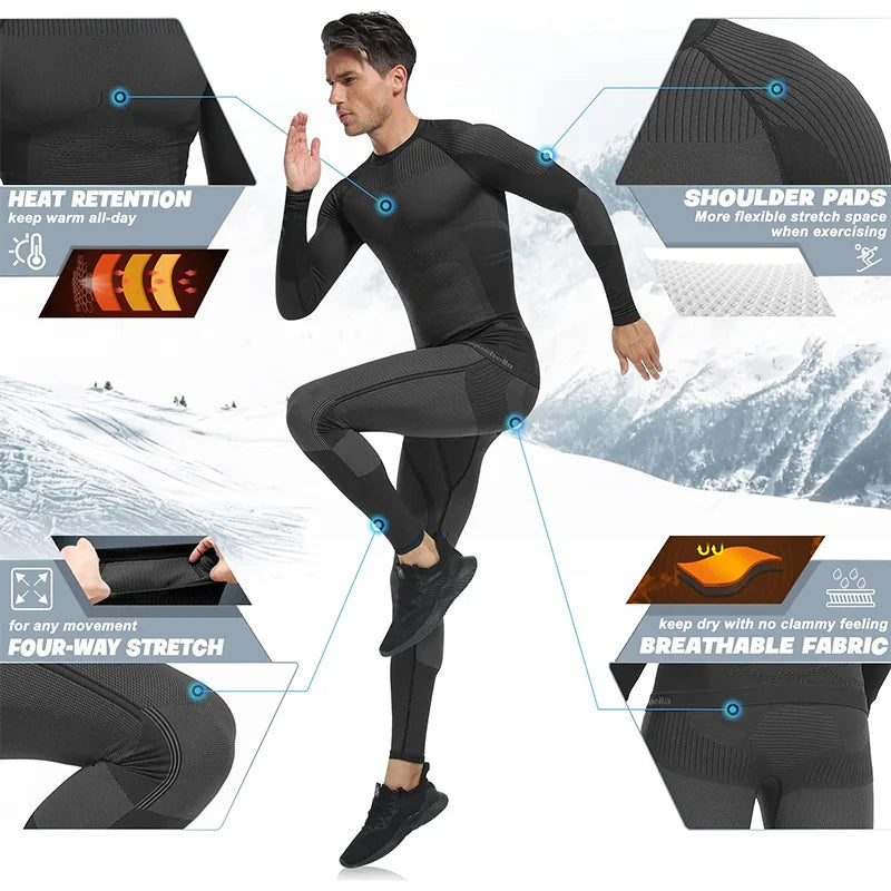 Custom Winter  Arrivals Seamless Top Quality Keep Warm and Fast Dry Fabric Skiing Snow Underwear Set Thermal Underwear for Men