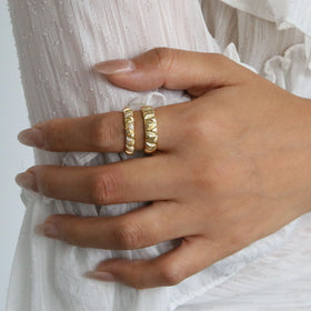Luxury Brass Fancy Gold Vermeil CZ Stones Pyra Pave Diamond Ring