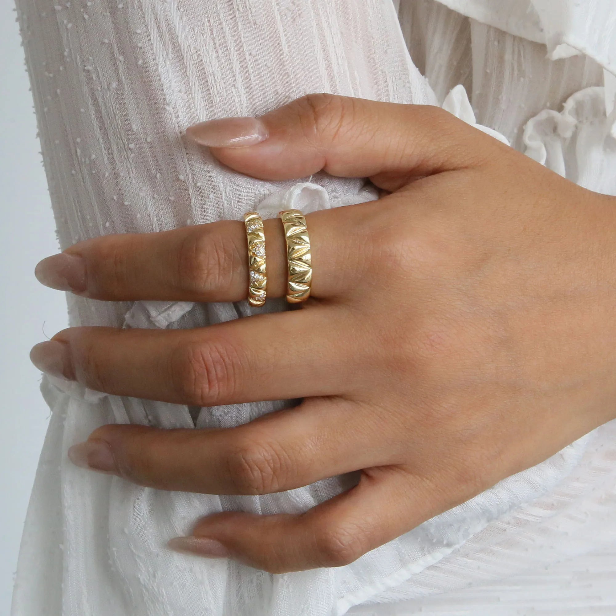 Luxury Brass Fancy Gold Vermeil CZ Stones Pyra Pave Diamond Ring