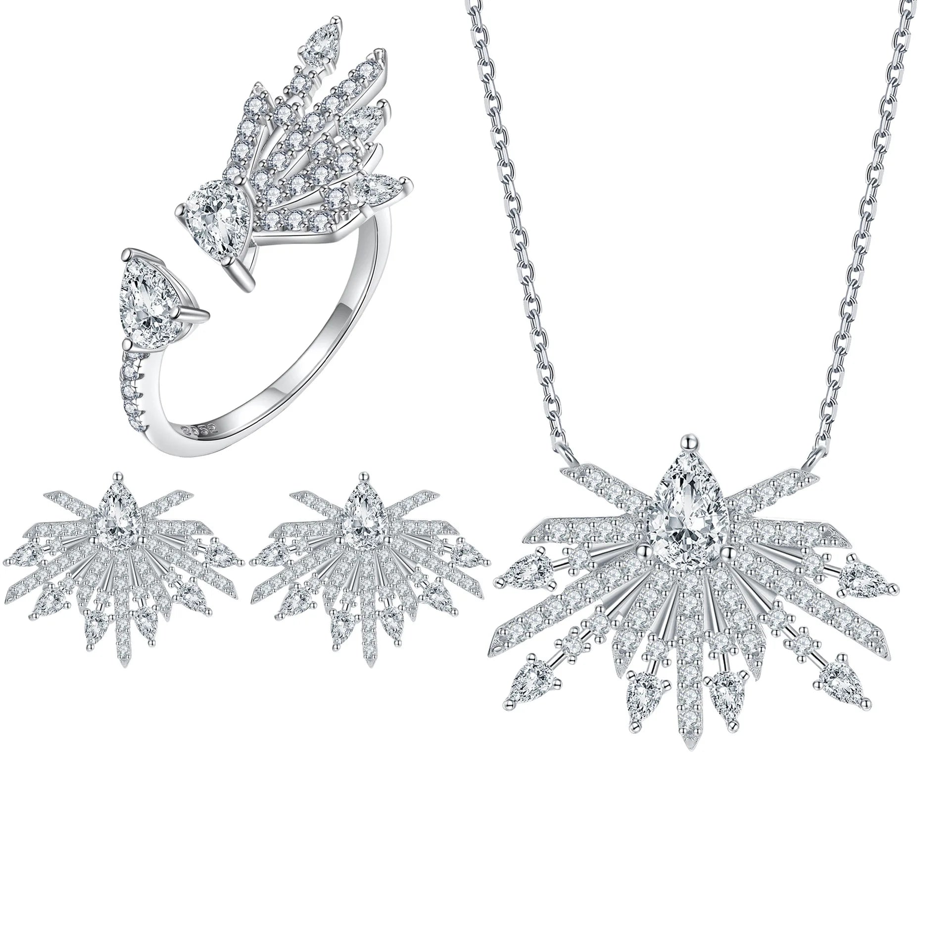 Luxury Necklace Ring Earring Jewelry Sets Women Rhodium Plated Zirconia 925 Silver Fashion Jewelry Sets
