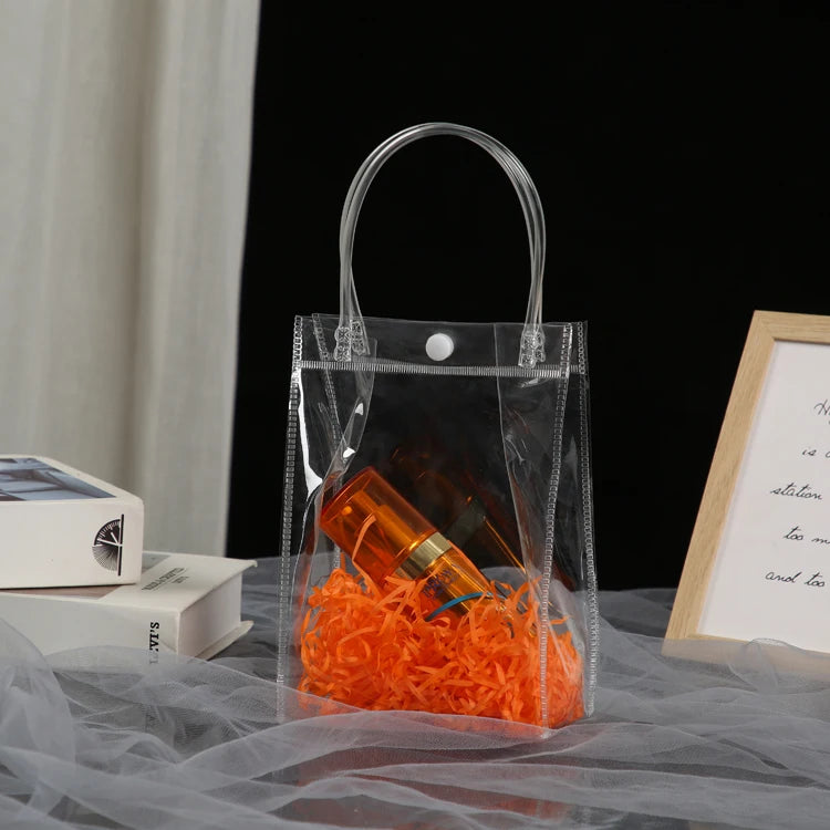 Stock Small Reusable clear Transparent Pvc Tote Style 20*16*7 Gift Shopping Bag