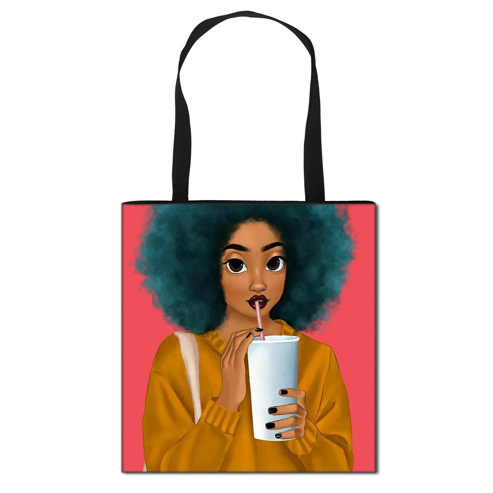 New Sublimation Reusable Shopping Tote Bag Black Canvas Foldable Tote Shopping Printed Calico Women's Tote Bag With Logo