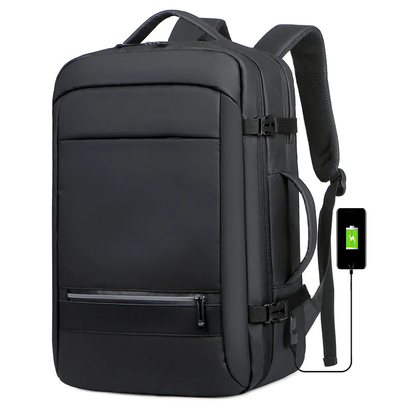 New Arrival Laptop Black Pu Film School Waterproof Backpack With  USB Charging Port for Man