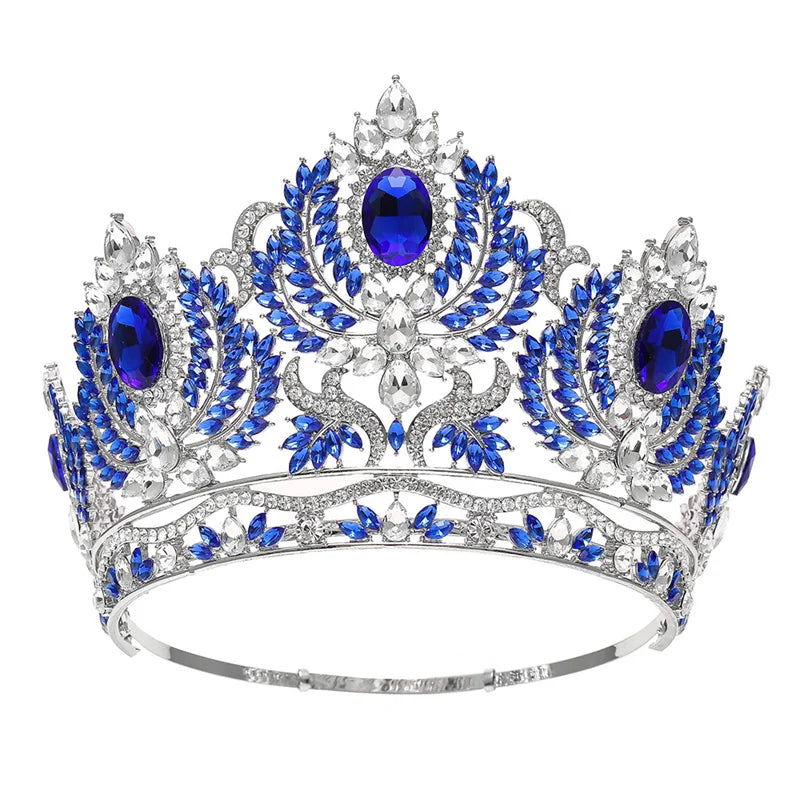 Big Crown Miss World Tall Tiara Blue Beauty Pageant Queen Crowns