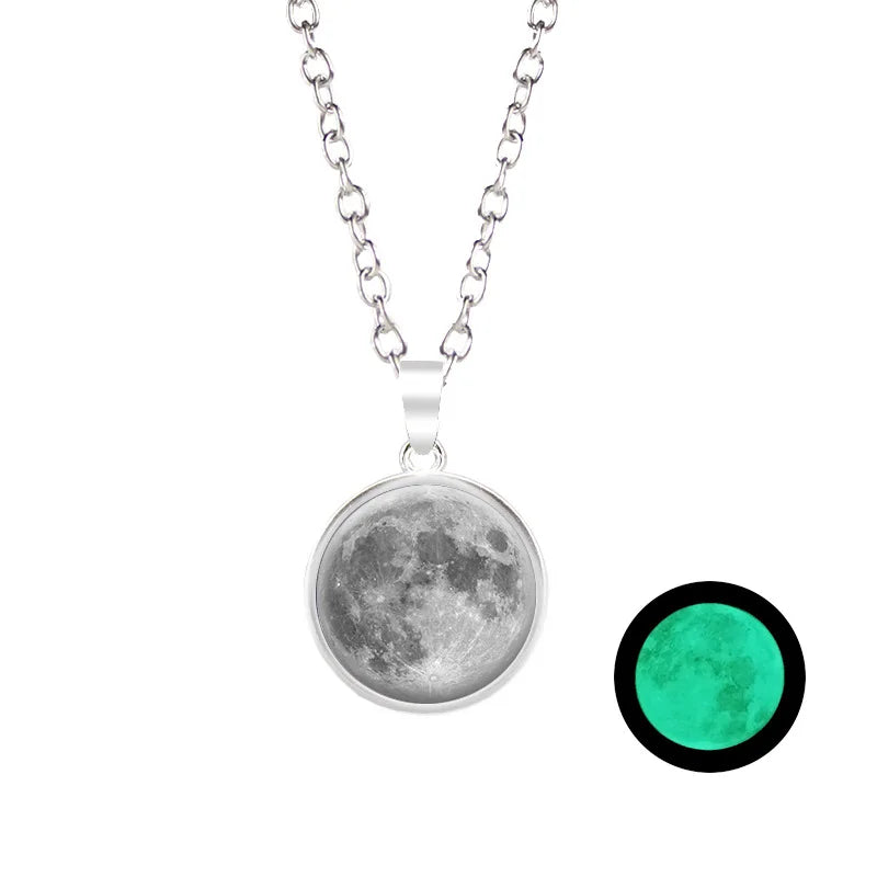 Cosmic Dream Star Sky Time Gem Nightlight Glass Glowing Night Moon Pendant Necklace