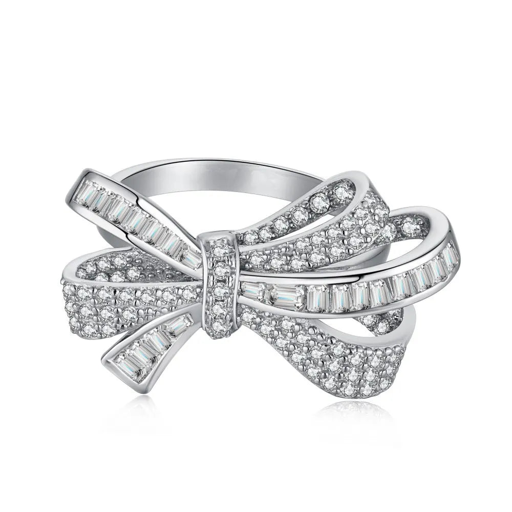 2022 Hot Selling Wedding Bridal Jewelry High-end Temperament Ring Delicate Sterling Silver Bow Ring for Women Girls