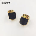 WT-R422 Women Beautiful Energy Black Tourmaline Stone Ring 18k Real Gold Plated Natural Stone Wide Birthday Gift Ring