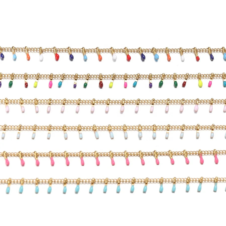 1.5mm Width Anklet Colorful Stainless Steel Dripping Oil Chains for Necklace Accessories Semi-Finished Jewelry Making Findings