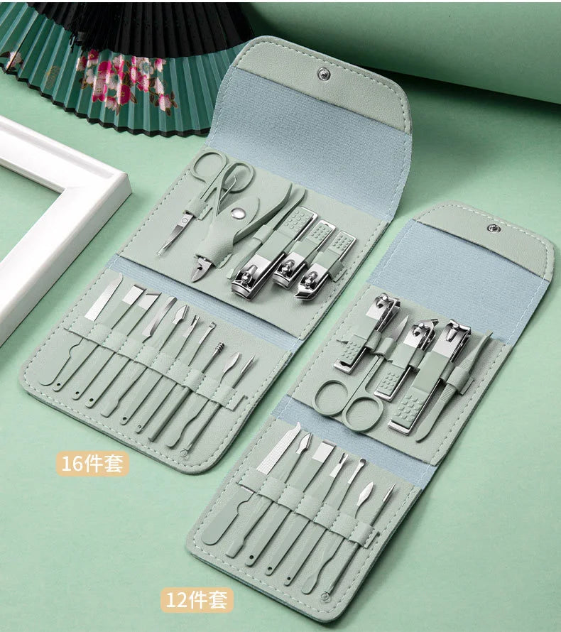 16pcs/12pcs Professional Manicure Tools Stainless Steel Nail Clipper Manicure Gift Set with Bag