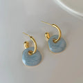 Personality Simple Fashion Earrings Brass C-shaped Stud Earrings 18K Gold Blue Enameled Earrings for Women
