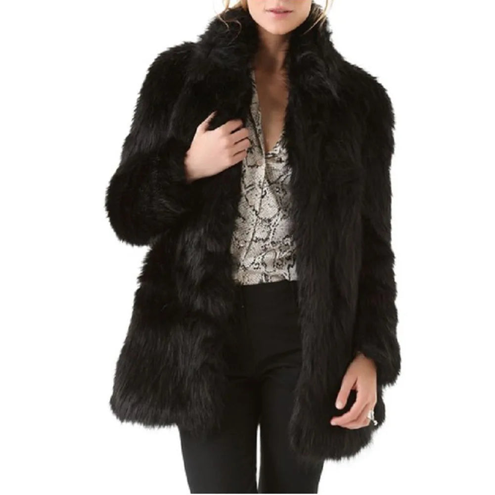 Autumn and Winter Regular Length Faux Fur Coat Fuzzy Soft Women's Turtleneck Collar Single Breasted Casual