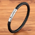 5mm Stainless Steel Genuine Leather Woven Punk Style Men's Snap Button Bracelet with Real Gold Plating for Anniversary Wholesale