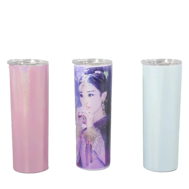 20oz Pearl Sublimation Skinny Glossy Glitter Custom Straight Tumblers With Lid and Straw