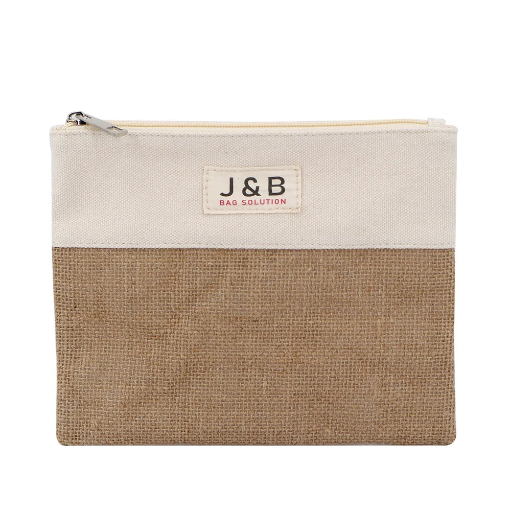 Promotional Gift Natural Cotton Canvas Jute Burlap Zipper Pouch with Logo Customization Eco Friendly Makeup Tools Organizer Bag