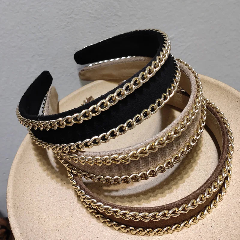 New Arrival Retro Women Metal Chain Headbands Wide Hair Band Designer Headbands for Girls