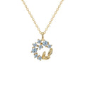Delicate 18K Gold Plating Diamond Flower Circle Necklace Hot Sale 925 Silver Cubic Zircon Round Circle Floral Leaves Necklace