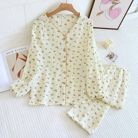 Fashion Elegant Casual Cute Style Woven Cotton Soft Elastic Waist Summer Women's Pajamas Sets
