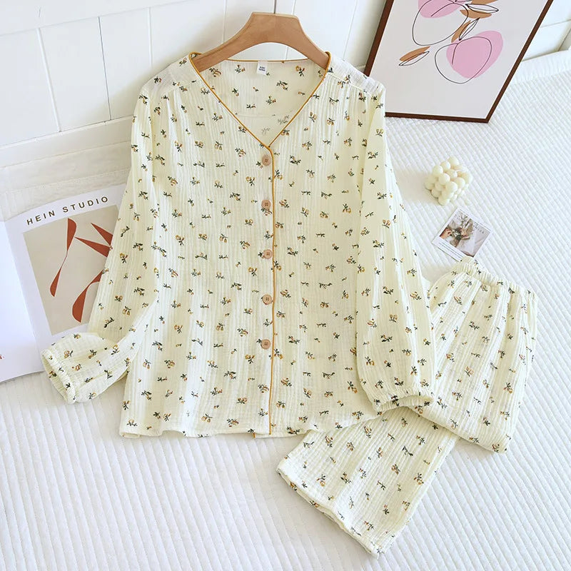 Fashion Elegant Casual Cute Style Woven Cotton Soft Elastic Waist Summer Women's Pajamas Sets