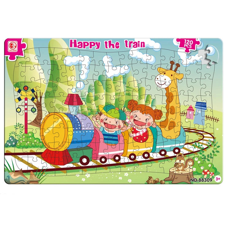 Happy the Train Jigsaw Puzzle 120 Pieces for Kids Dual Layer Paper Puzzle