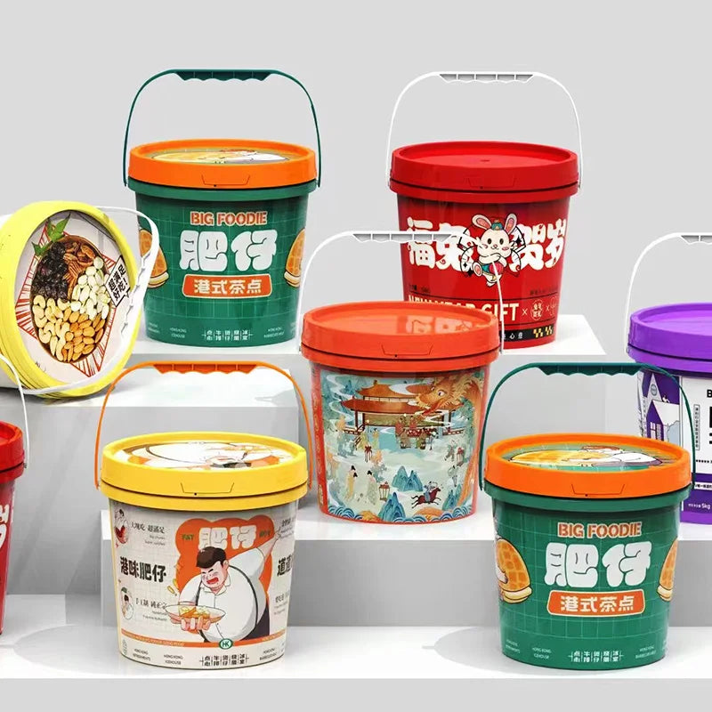 Factory Custom Clear Plastic Pail Bucket with Lid Food Grade for Kids Toy Snacks Storage