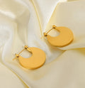 Gold Stainless Steel Chunky Big Round Plate Hoop Earrings