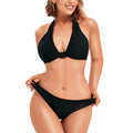 Sales Wholesale Price Women Swimwear Sexy Bikini Anti-slip Deep v Black Solid Triangle Bikini Sexy Set