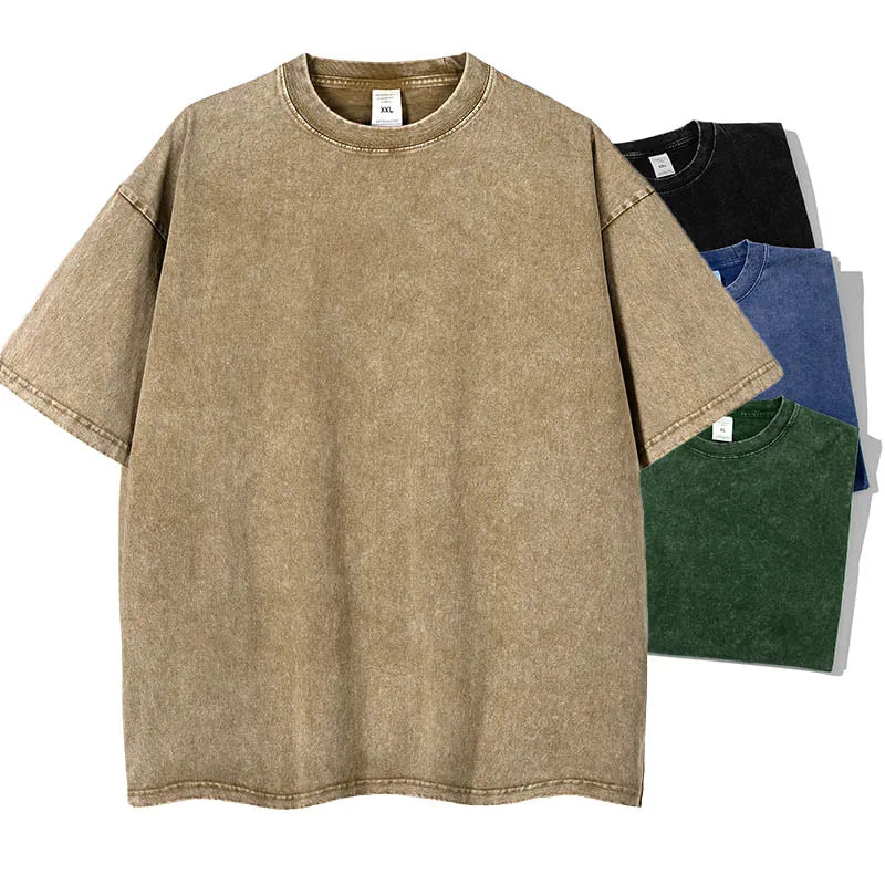 High Quality Custom Mens Women Streetwear Clothing Manufacturers Blank Crew Neck Distressed Heavyweight Jersey T-shirt