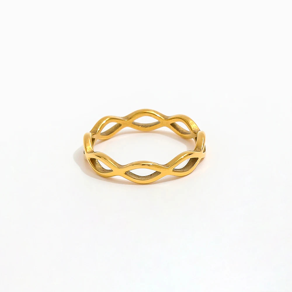 High End 18K Plain Gold Hollow Lozenge Open Ring Stainless Steel Trendy Simple Gold Plated Jewelry