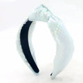DREAM FASHION Wholesale Grid Iridescent Green Fabric Top Knotted Headband Sparkle Luxury HairBands for Girls