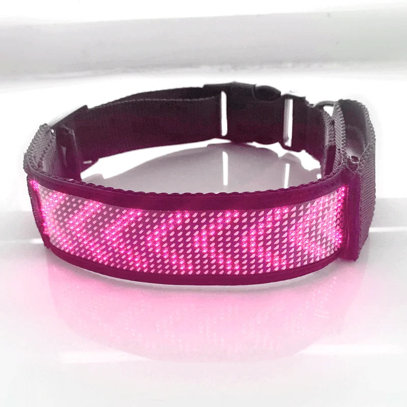 LED Flashing Nylon Dog Collar Blue Tooth Programmable Display Smart Led Message App Remote Control Led Flashing Dog Collar