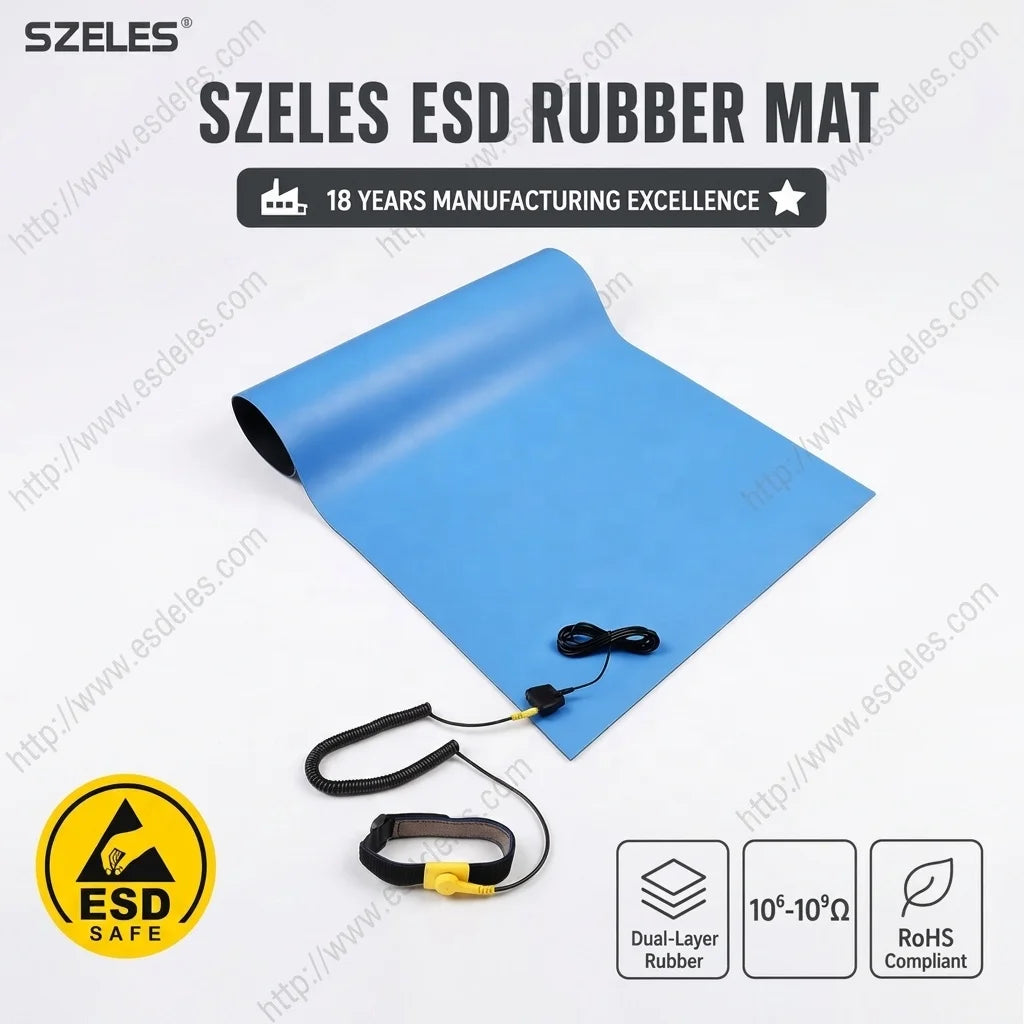 1.0*10m 1.2*10m*2mm 3mm 5mm Black Blue Green Color Non Shinning Dull 2 Layers Esd Rubber Mat Anti Static Table Mat
