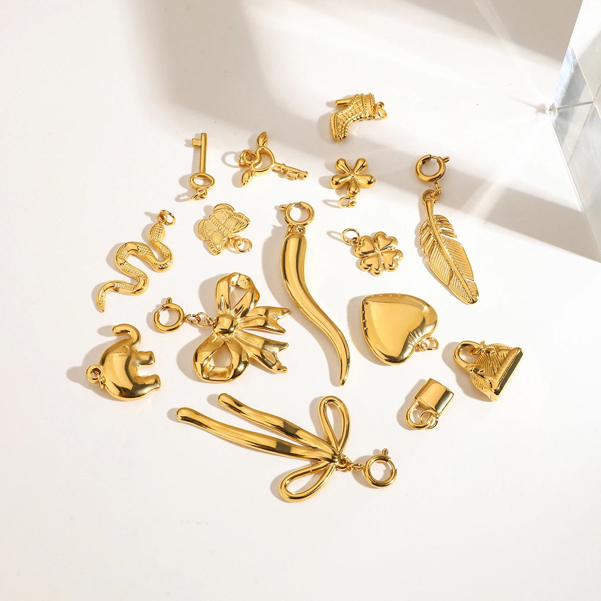 J&D 18K Gold Plated Stainless Steel Pendants Minimalist Charm for DIY Necklace Making Jewelry Components with Trendy Designs