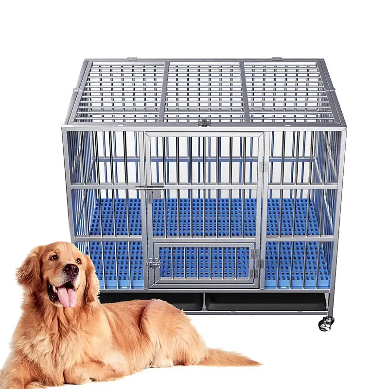 Outdoor Heavy High Strength Stainless Dog Cages With Wheels Foldable Strong Stainless Steel Large Dog Cage Metal Dog Kennel