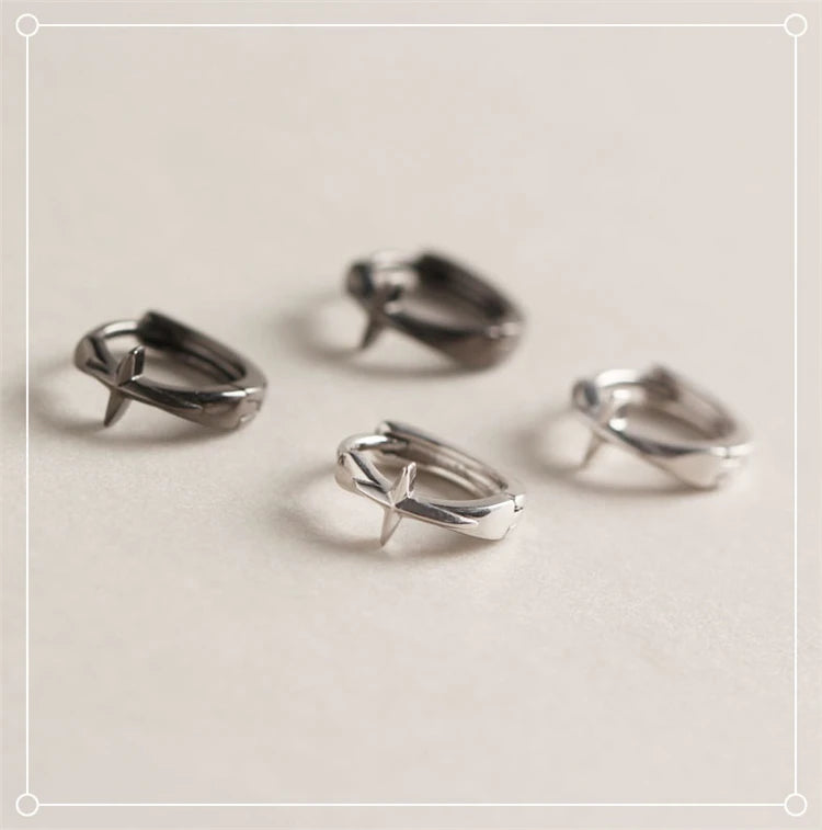 Black Plated Hoop Shiny Plain Fashion Ladies Silver Clip on Earrings MegaBDM