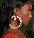 Hawaiian Style Gold Plated Aretes Brincos Pendientes Seashore Holiday Double Hoop Sea Shell Drop Earrings for Women