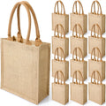 Customized Printed Logo Wholesale High Grade Wooden Bamboo Handle Portable Jute Burlap Shopping Tote Bag