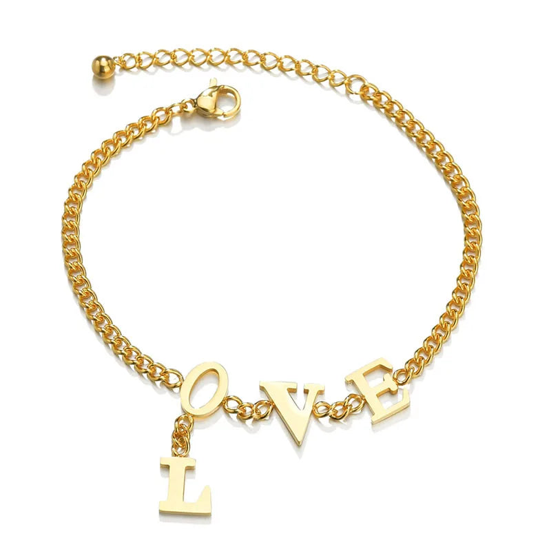 Stainless Steel PVD Plating18K Gold Plated  Link Chain Love Letter Bracelets for Women