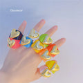 Summer Candy Colored Resin Rings Valentine's Day Gift Love Women Couple Ring Gold Plated Heart Charm Rings