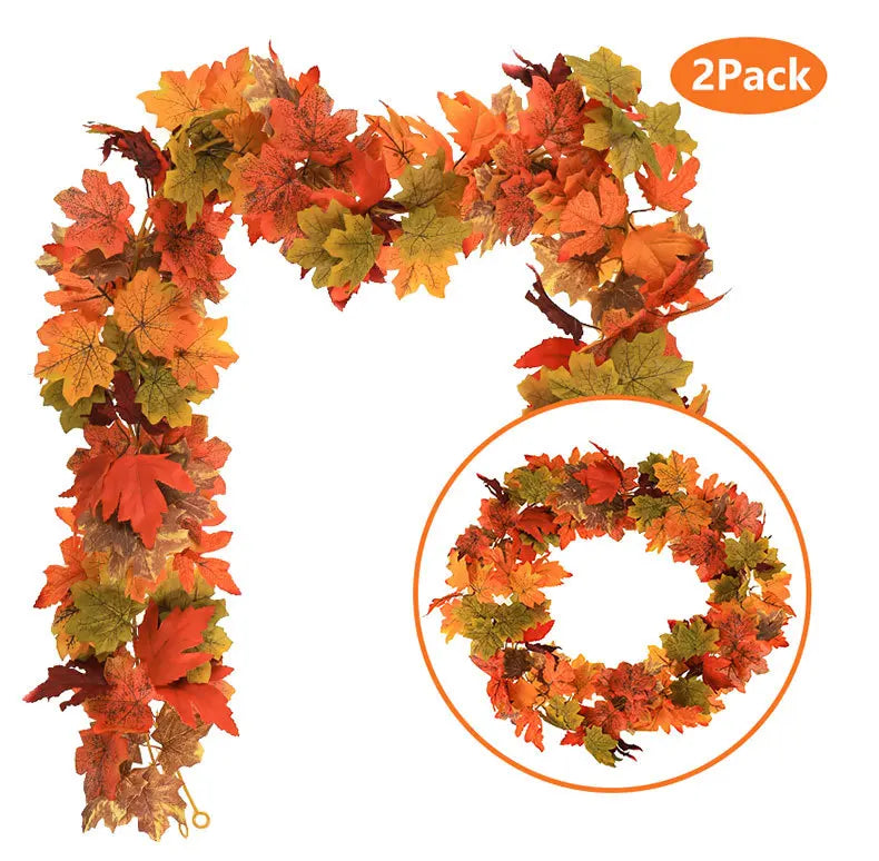 Artificial Autumn Foliage Garland  Autumn Hanging Fall Leave Vines Artificial Silk Mantel Garland for Home Wedding Party Decor