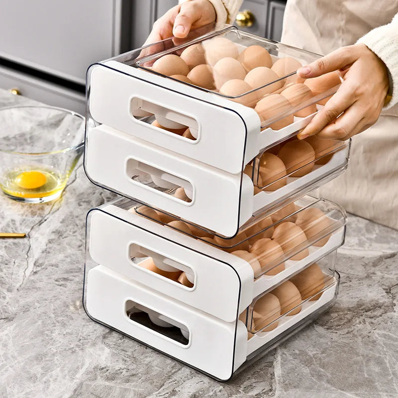 Factory Wholesale Double Household Egg Food Freezing 32 Egg Storage Box Plastic