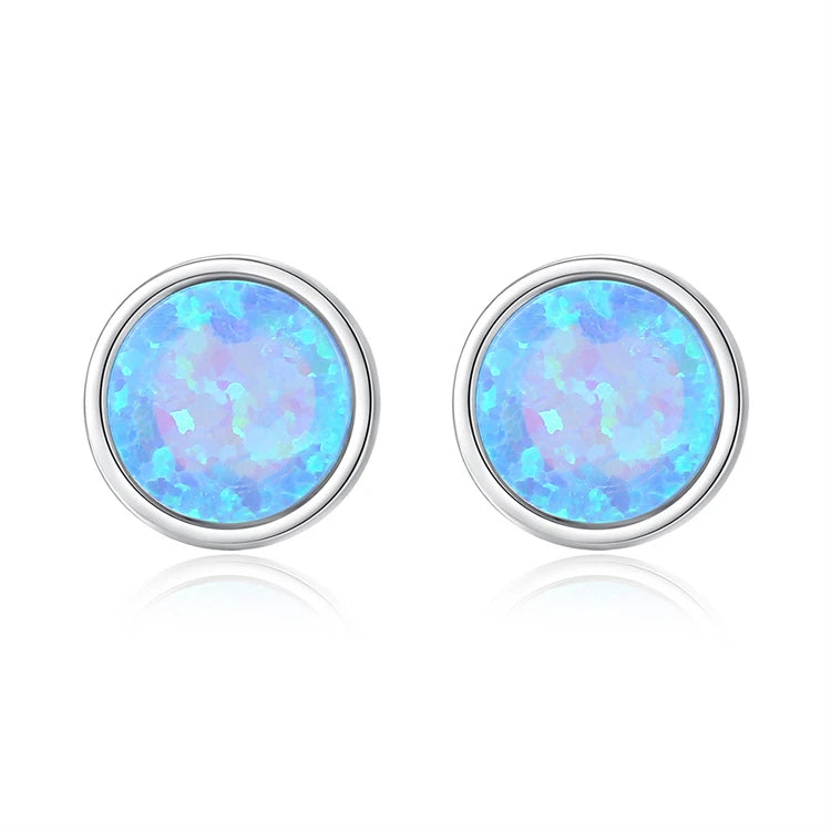 Exquisite Tiny 925 Sterling Silver 18k Gold Natural Blue Fire Opal Stud Earrings for Women Gifts