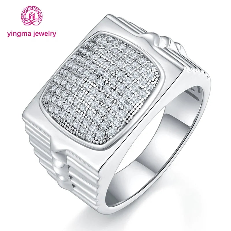Fully Iced Out White D VVS1 Moissanite Diamond 0.7ct 925 Sterling Silver Round Brilliant Cut Hip Hop Rings Men Jewelry