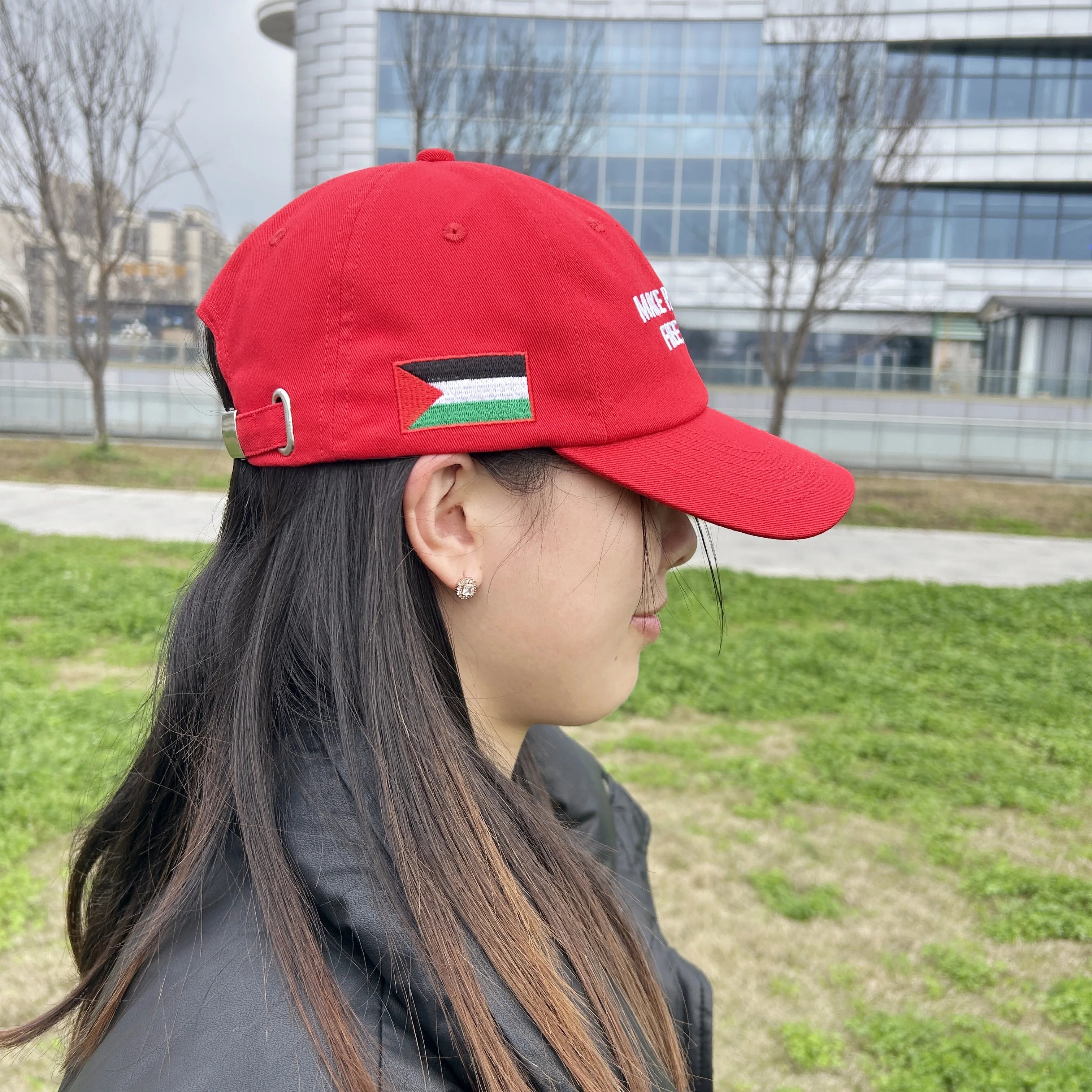 Custom Logo Palestine Embroidered Baseball Hat 100% Cotton Curved Brim Buckle Closure
