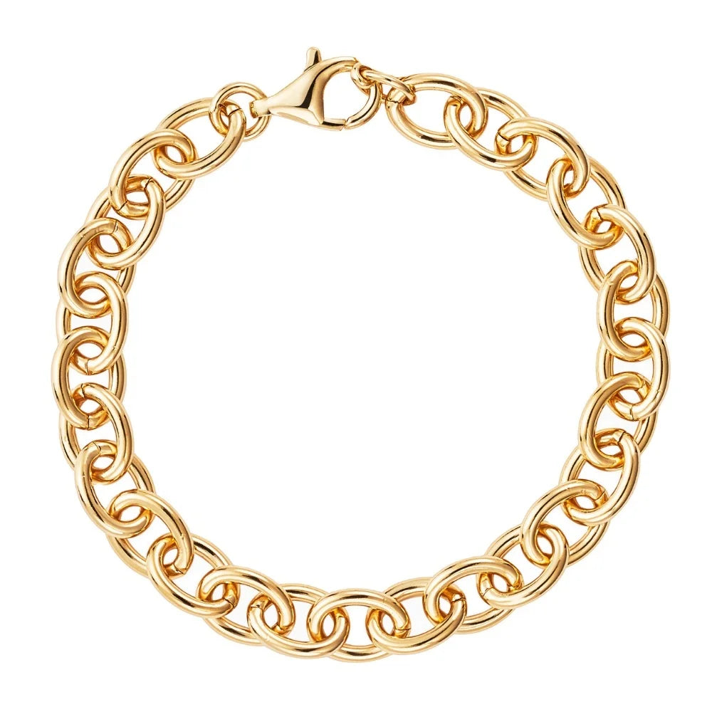 LOZRUNVE Hip Hop Jewelry 925 Sterling Silver Gold Minimalist Cable Oval Link Chain Bracelet