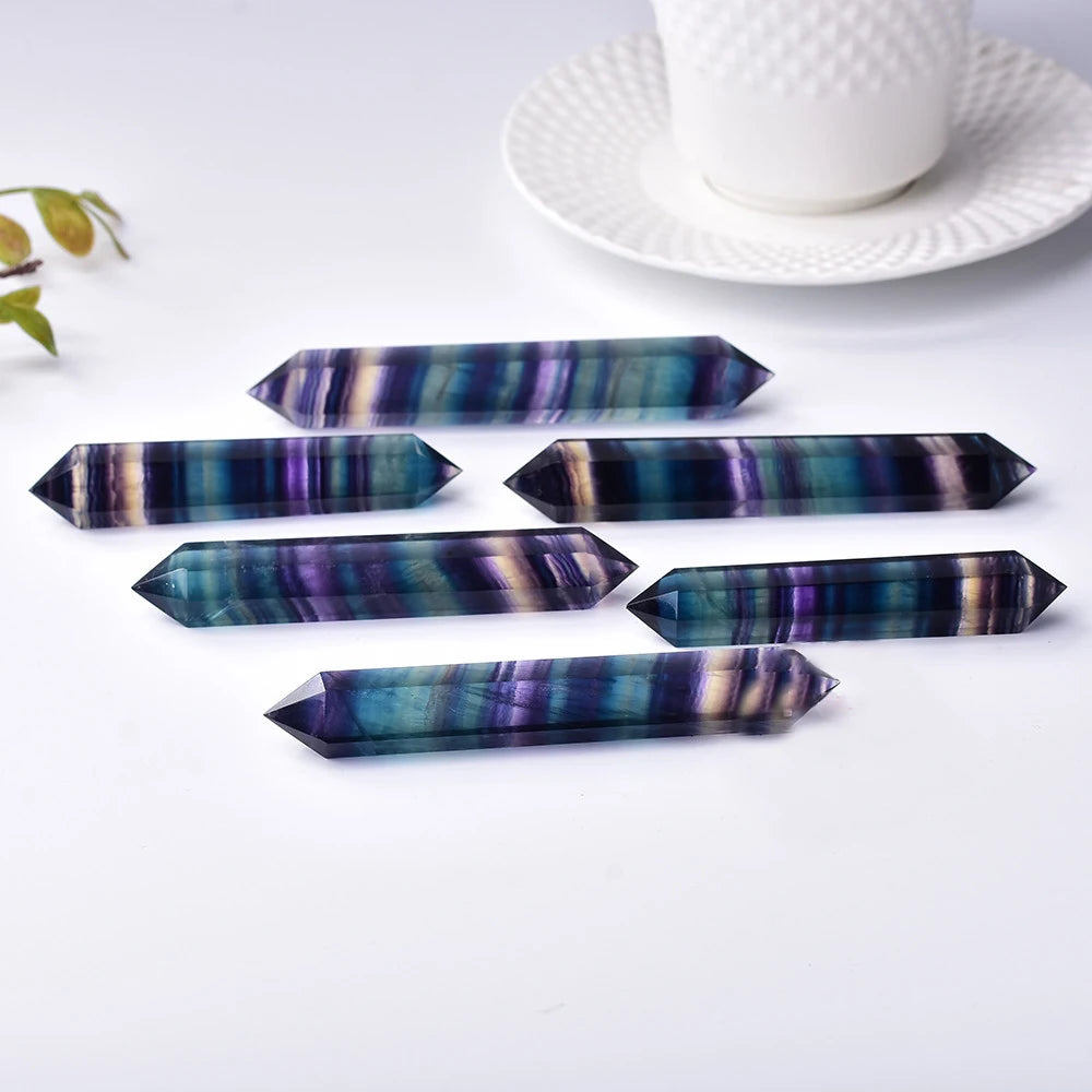 Natural Fluorite Double Terminated Hexagon Crystal Wand for Energy Healing Polished Technique