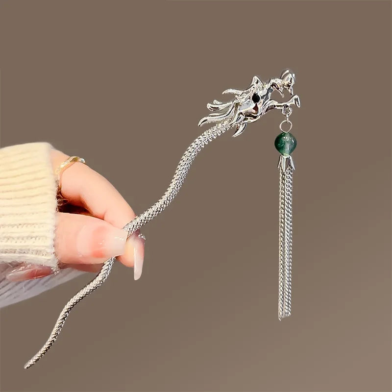 Chinese Ancient Style Dragon Hollow Chopstick Hair Stick for Women Vintage Hanfu Crystal Charm Hairpin Hair Wear