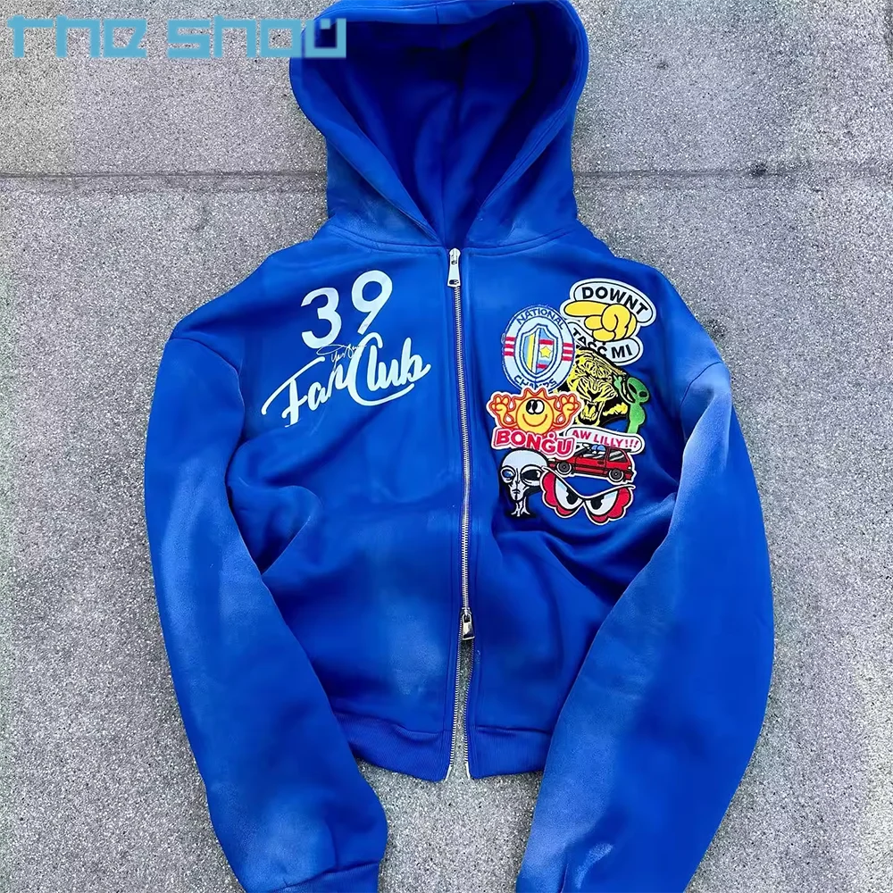 Sun Faded Zip up Hoodie Boxy Heavyweight 450Gsm Screen Printing Chenille Patch Embroidery Applique Hoodie Men