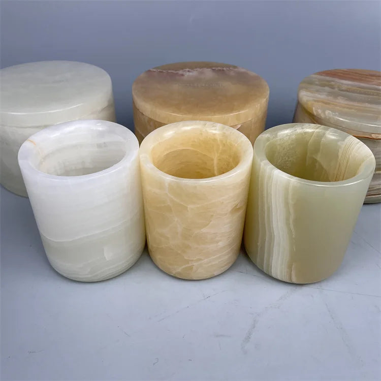 Wholesale White Onyx Stone 8oz Luxury Custom Empty Candle Jar With Lid And Glass Insert And  Gift Box Natural Marble Jars