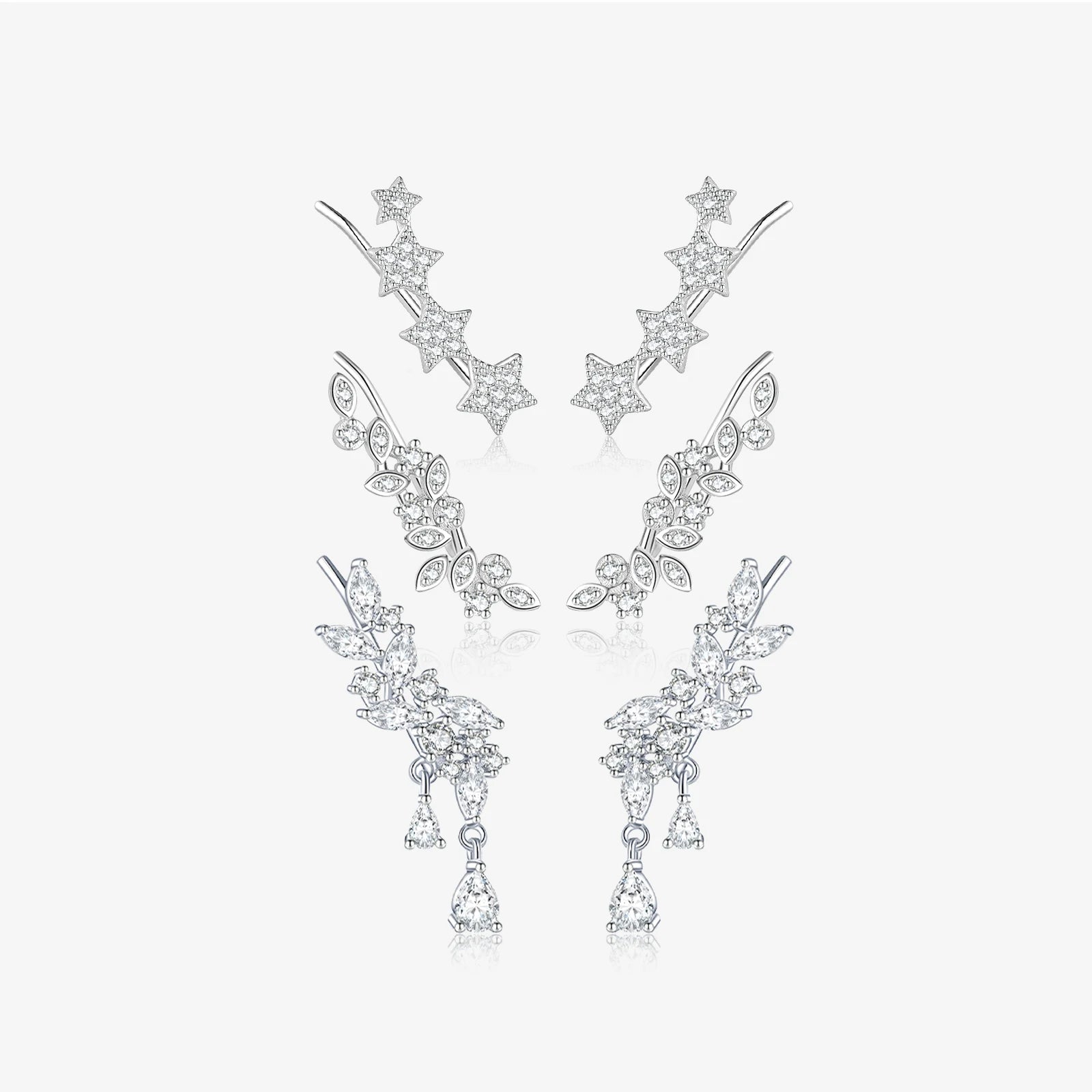 FUAMAY Fashion Sterling Silver Zircon Climbing Earrings Dainty Ins Style Star Leaf Cubic Zircon Earrings for Women